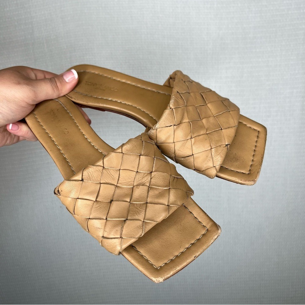 Tony Bianco | Size 7 Brown Tan Leather Sandals with Woven Design